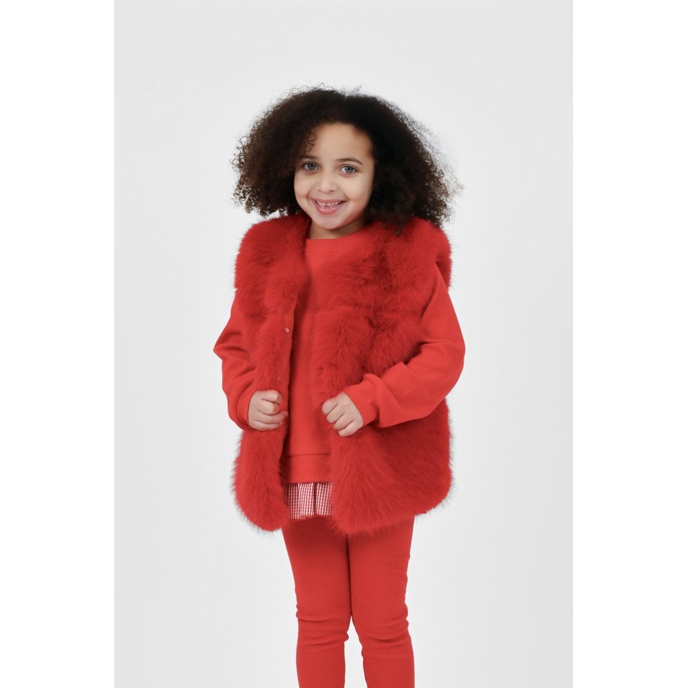 Alora Girls Faux Fur Gilet Red