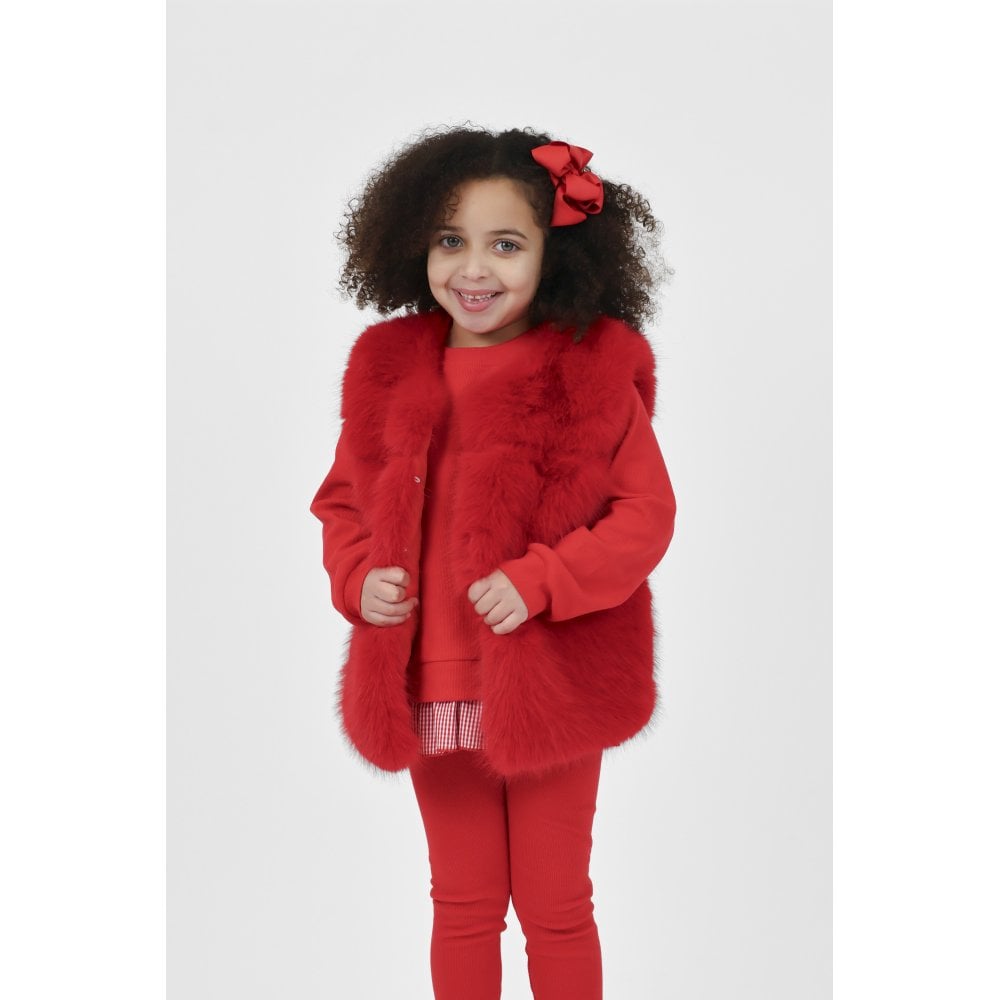 Alora Girls Faux Fur Gilet Red