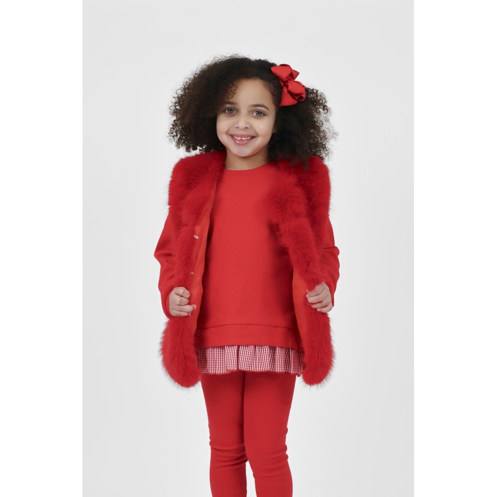 Alora Girls Faux Fur Gilet Red