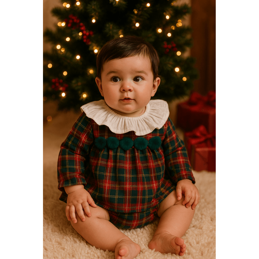 22104 Baby Girls Red Tartan Jam Pants Top Set - Main Image