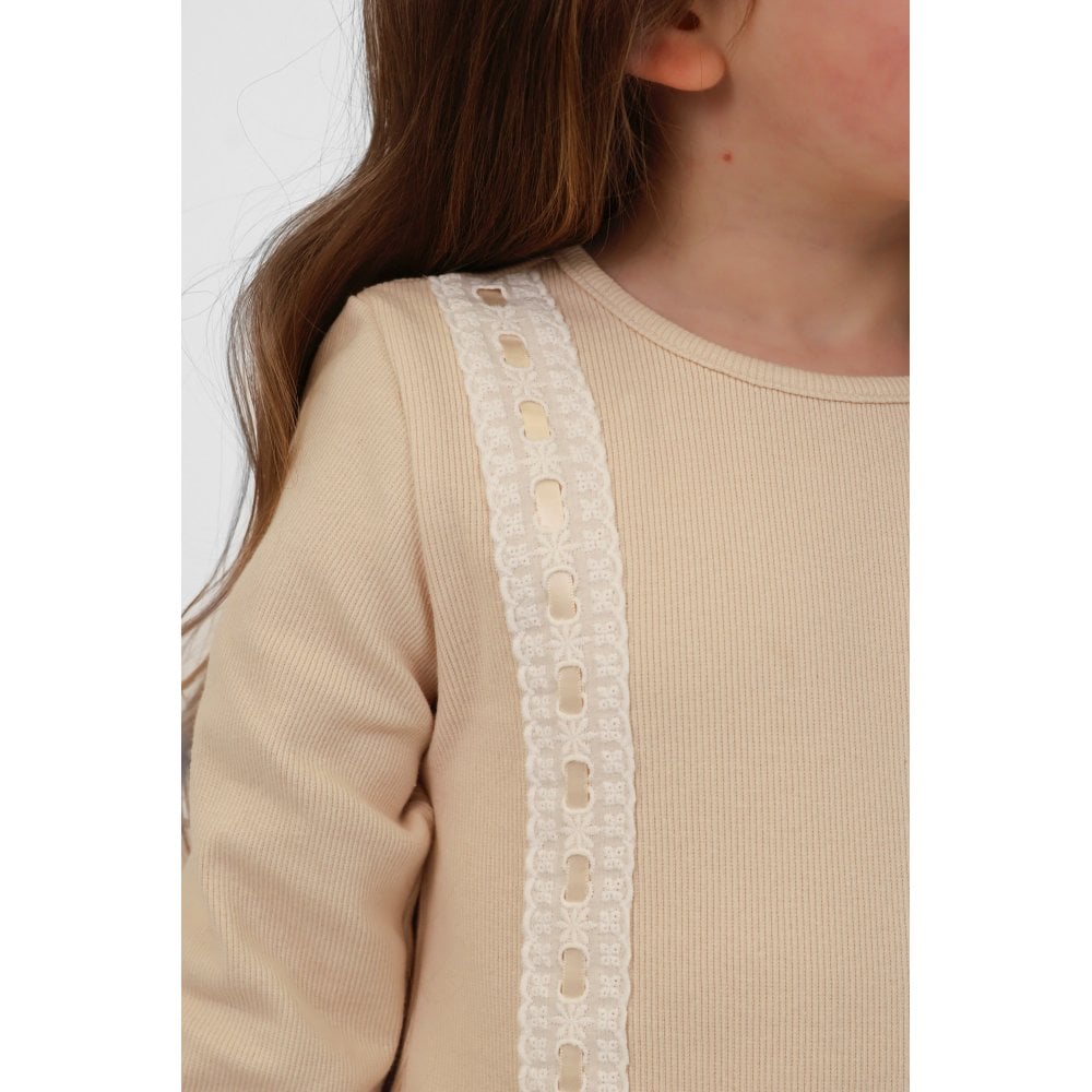 Sophia Girls Ribbed Frilly Ruffle Set Beige