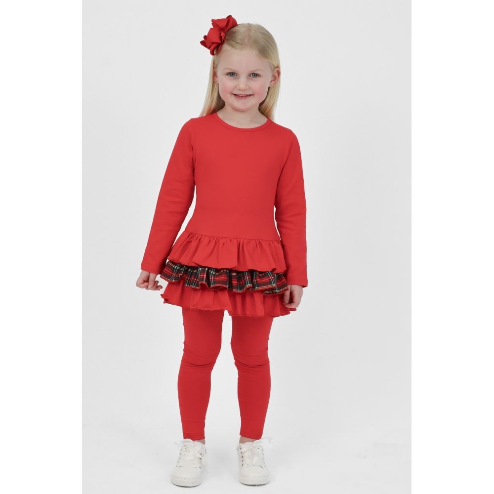 Darcy Girls Frilly Tartan Bow Tracksuit Set Red