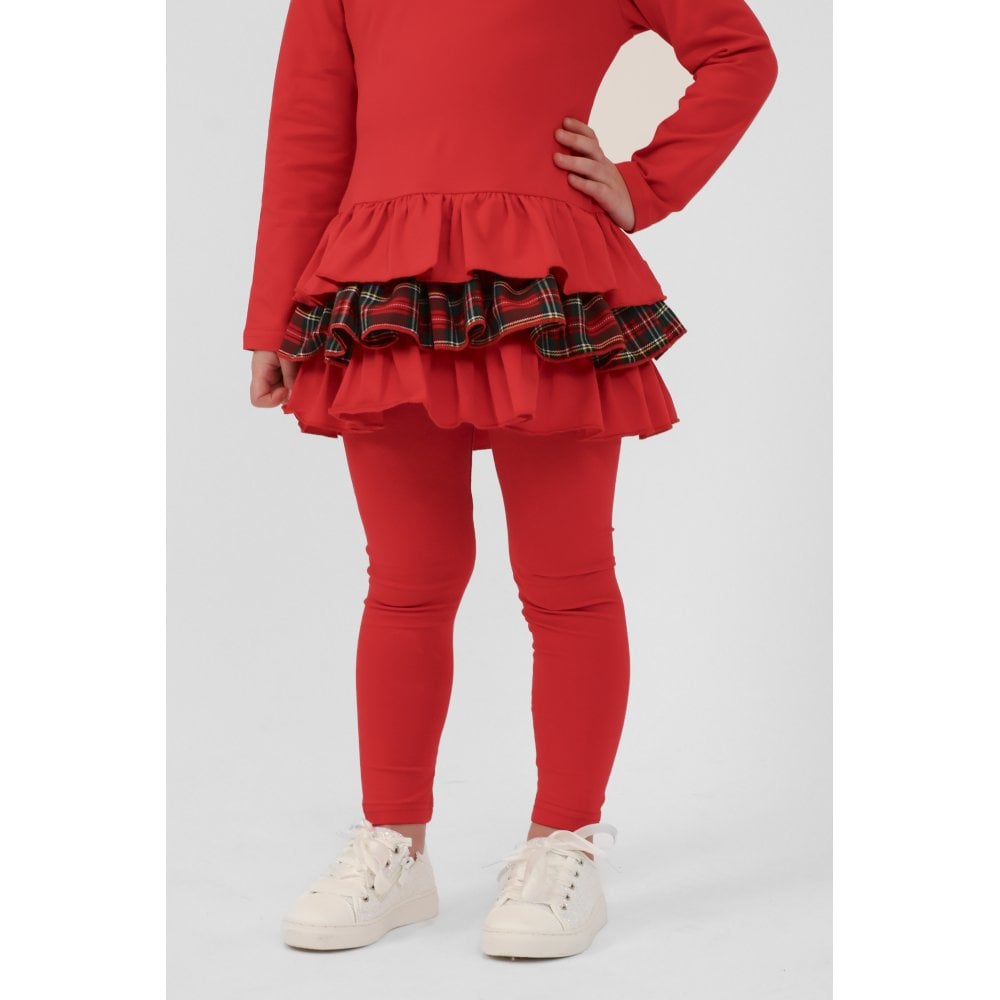 Darcy Girls Frilly Tartan Bow Tracksuit Set Red