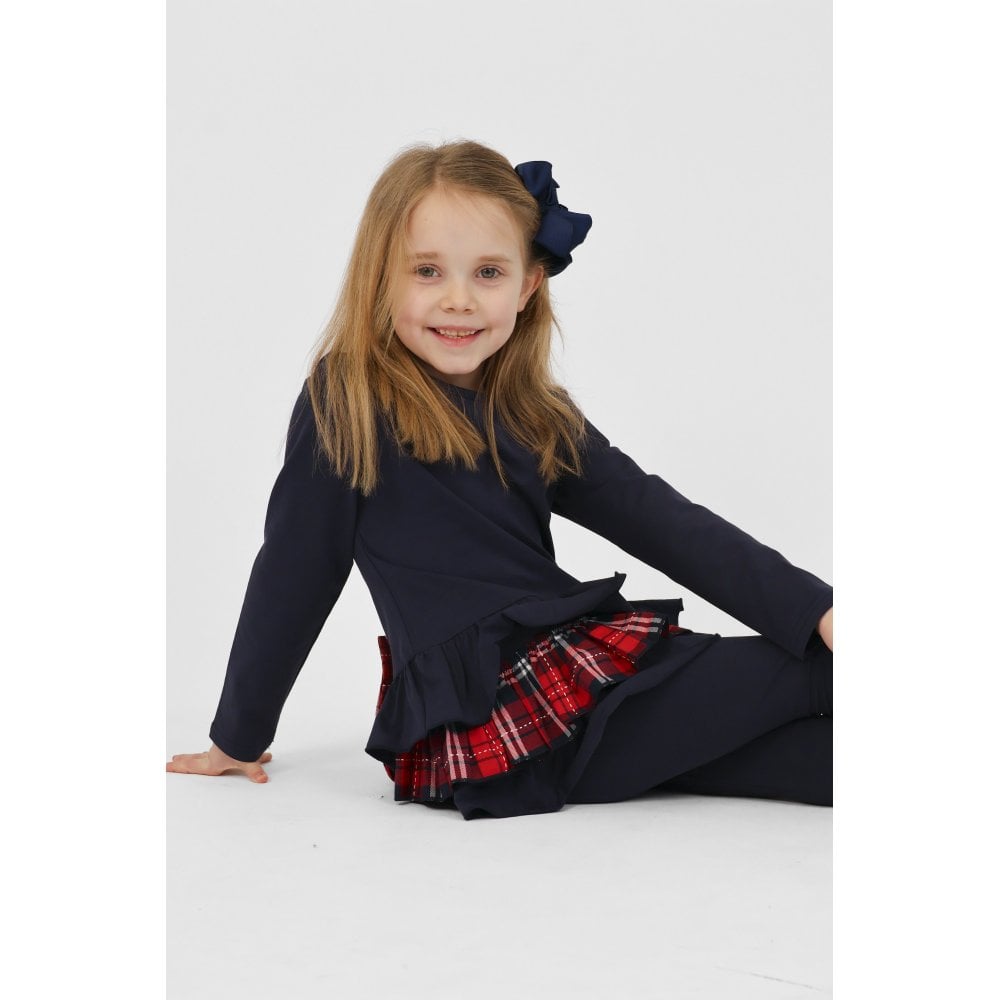 Darcy Girls Frilly Tartan Bow Tracksuit Navy
