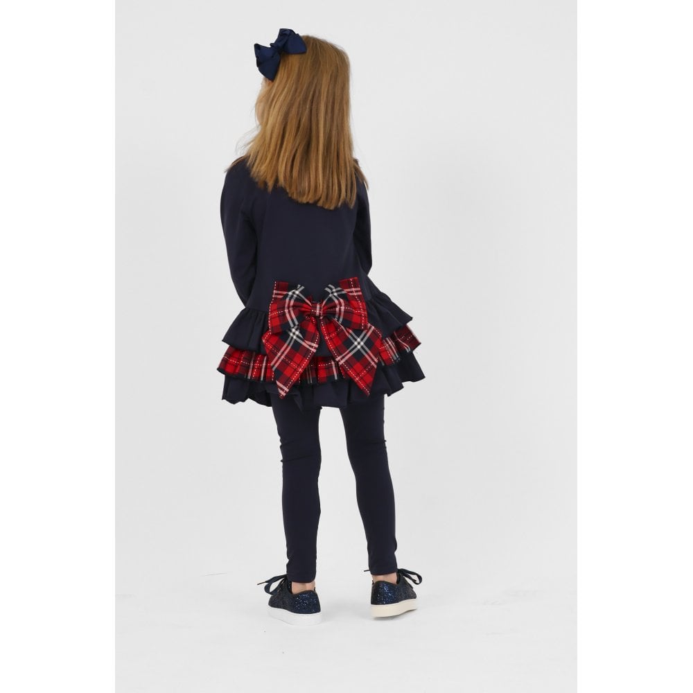 Darcy Girls Frilly Tartan Bow Tracksuit Navy