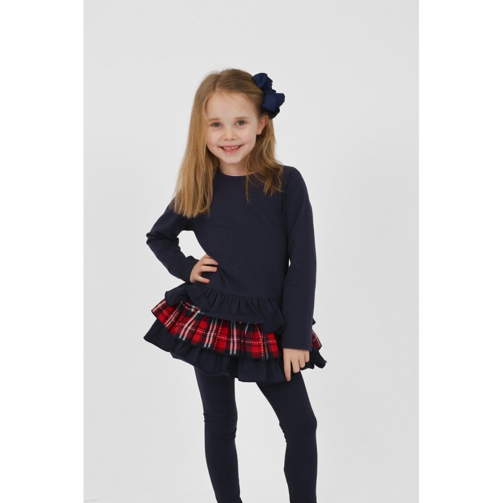 Darcy Girls Frilly Tartan Bow Tracksuit Navy