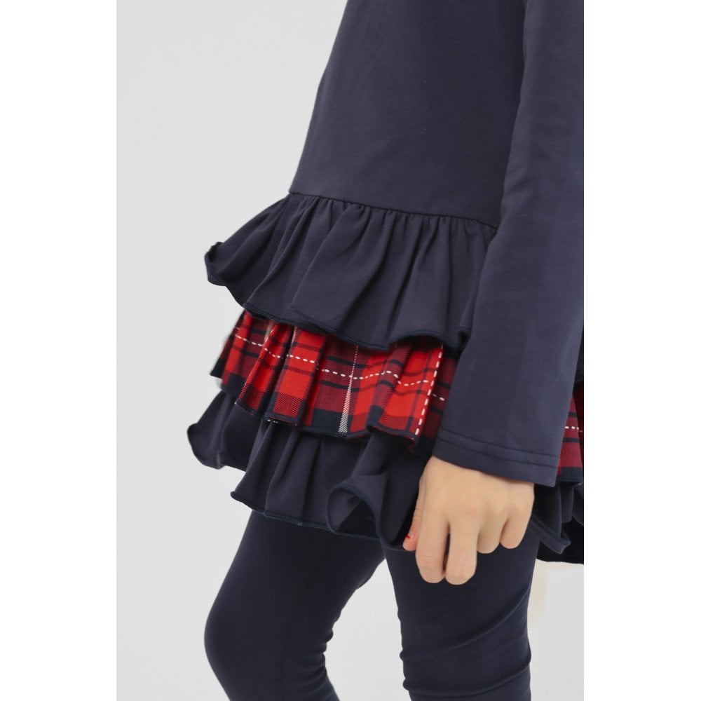 Darcy Girls Frilly Tartan Bow Tracksuit Navy