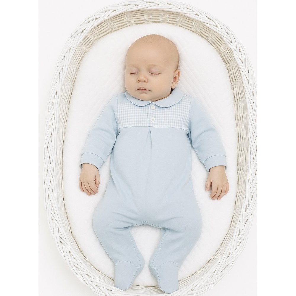 25BB-836 Baby Boys Checked Babygrow Blue