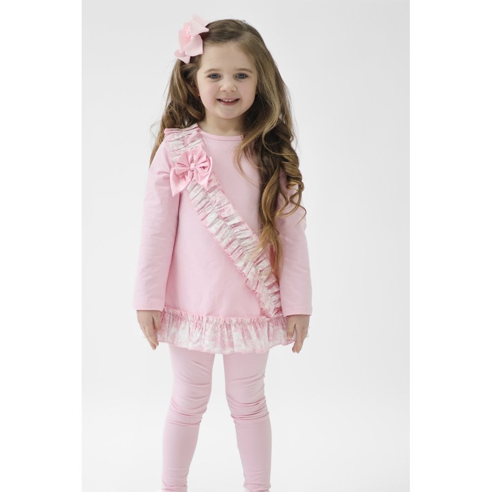 Alba Girls Pink Toile Ruffle Tracksuit Pink