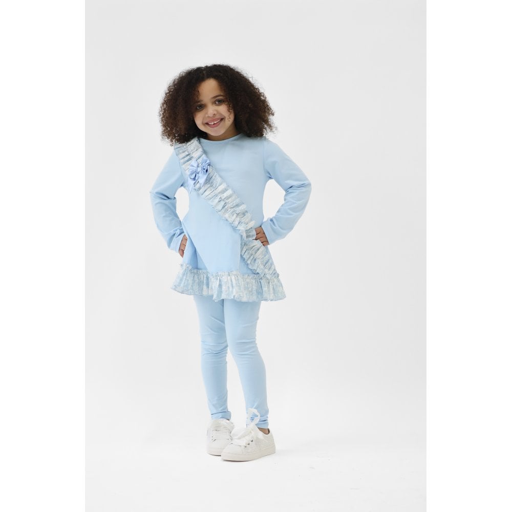 Alba Girls Blue Toile Ruffle Tracksuit