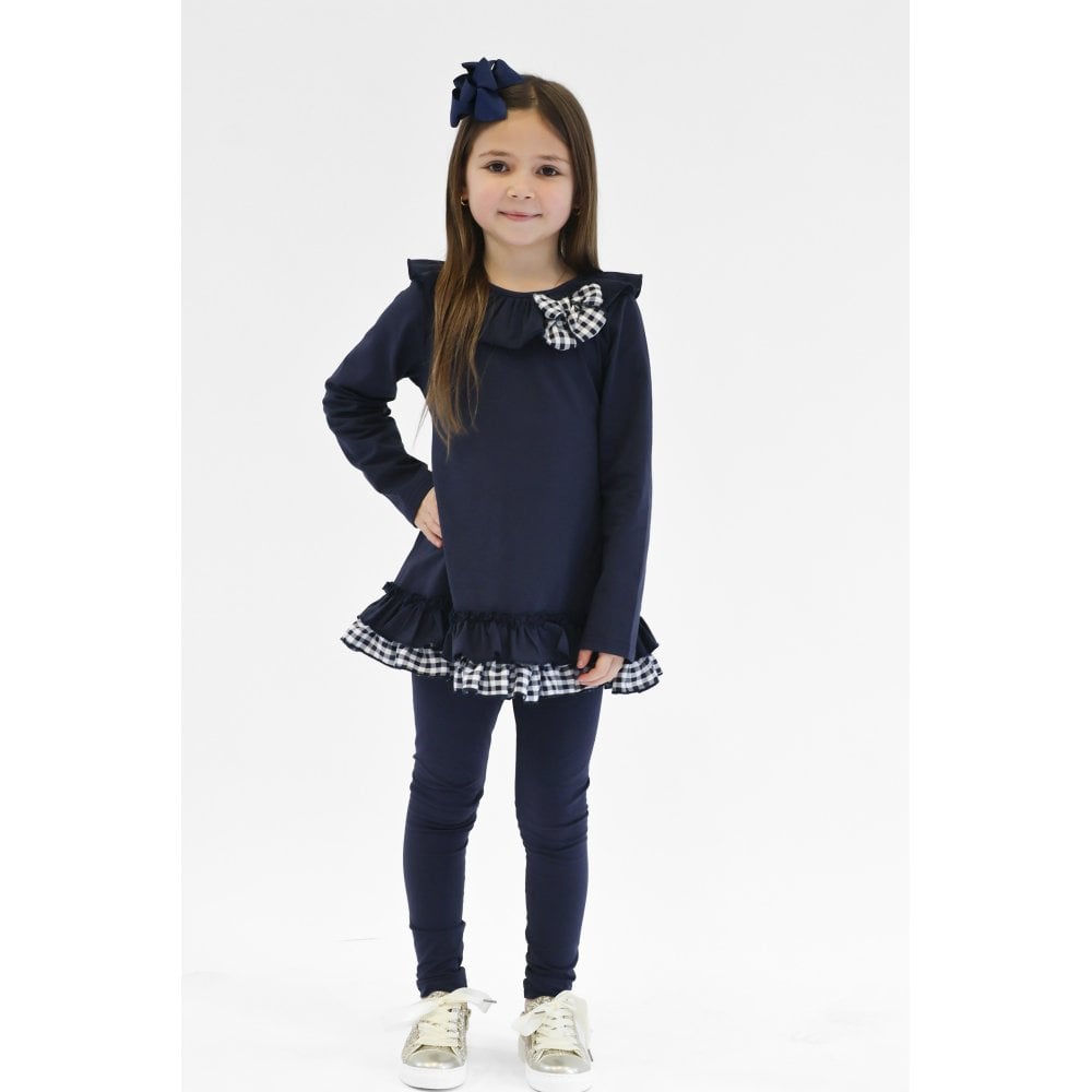 Clara Girls Navy Frilly Checked Tracksuit