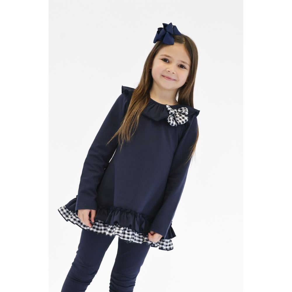 Clara Girls Navy Frilly Checked Tracksuit