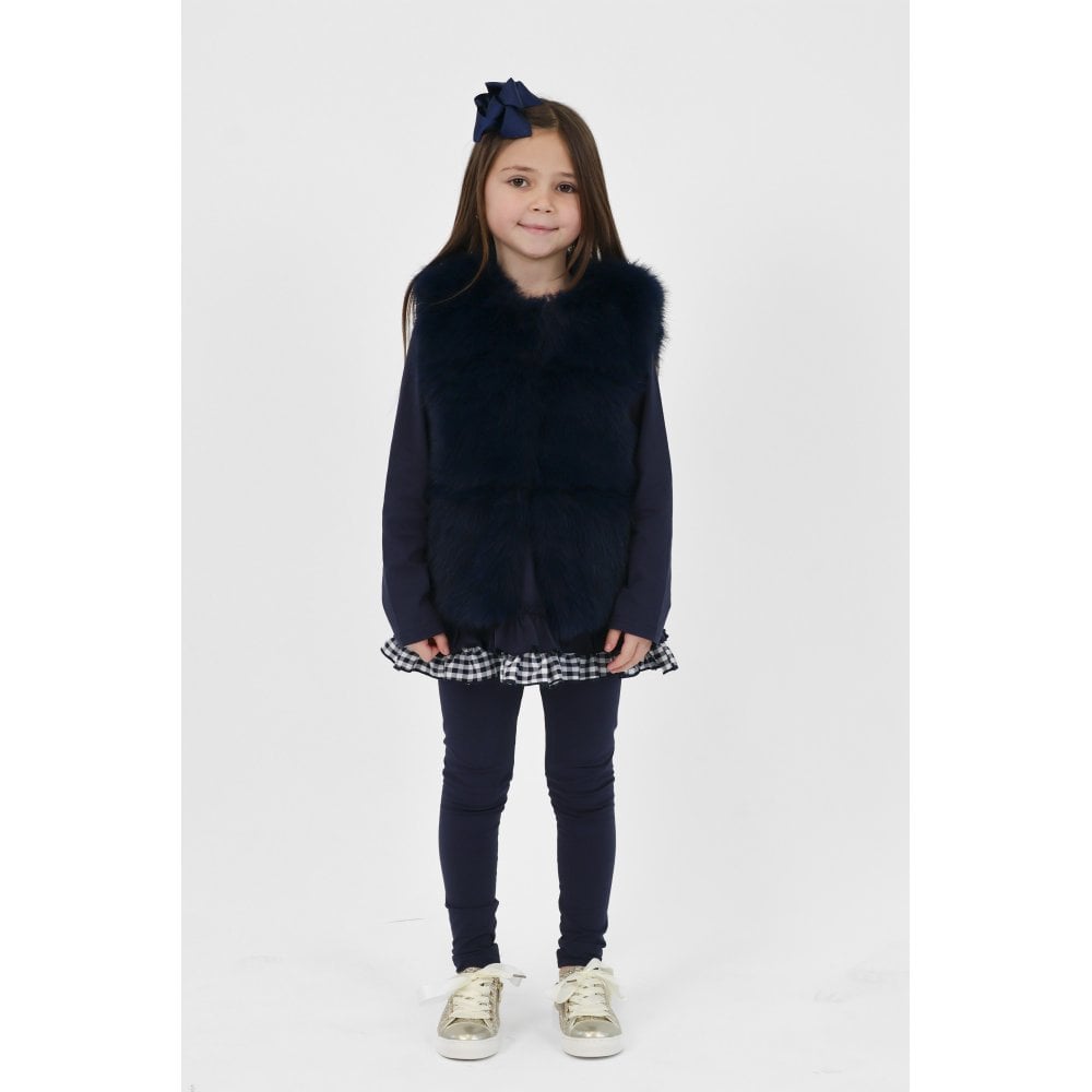 Clara Girls Navy Frilly Checked Tracksuit