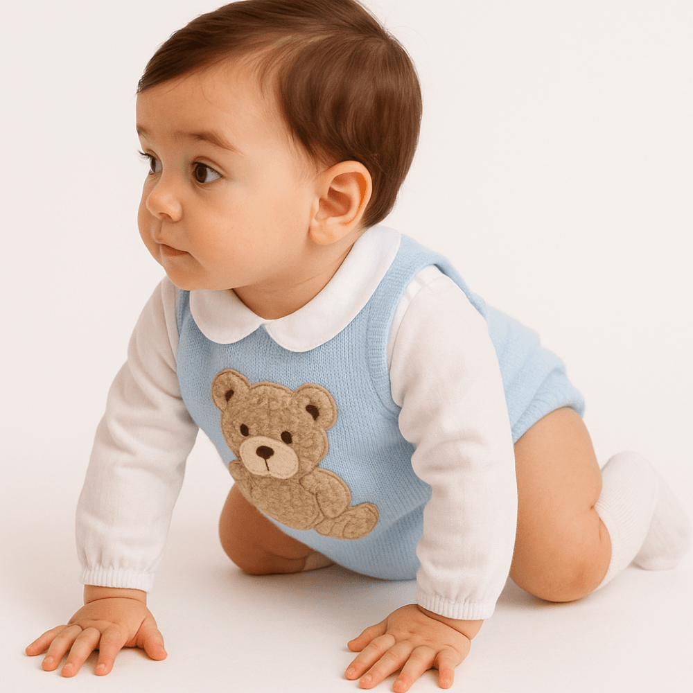 Pex Boys Bear Blue Peter Pan Romper Suit