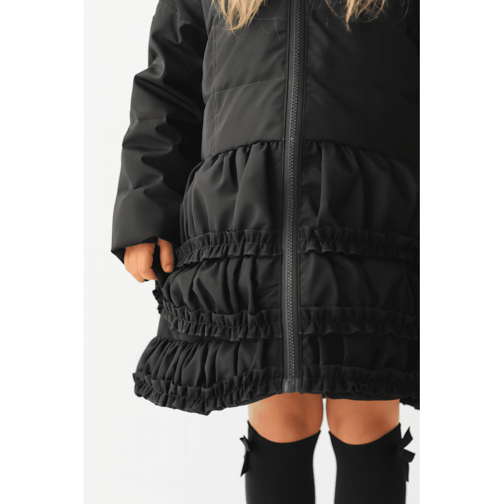 Rosie Girls Ruffle Frilly Padded Coat Black