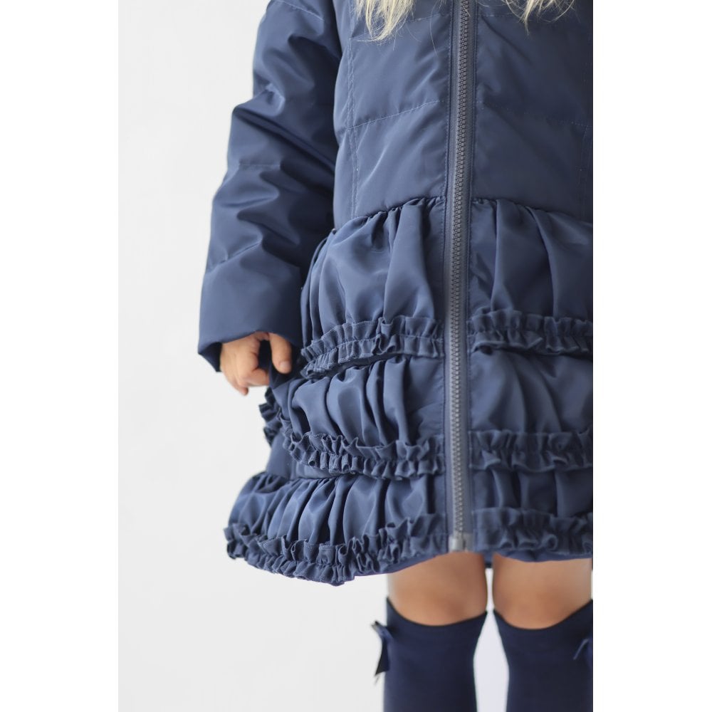 Rosie Girls Ruffle Frilly Padded Coat Navy