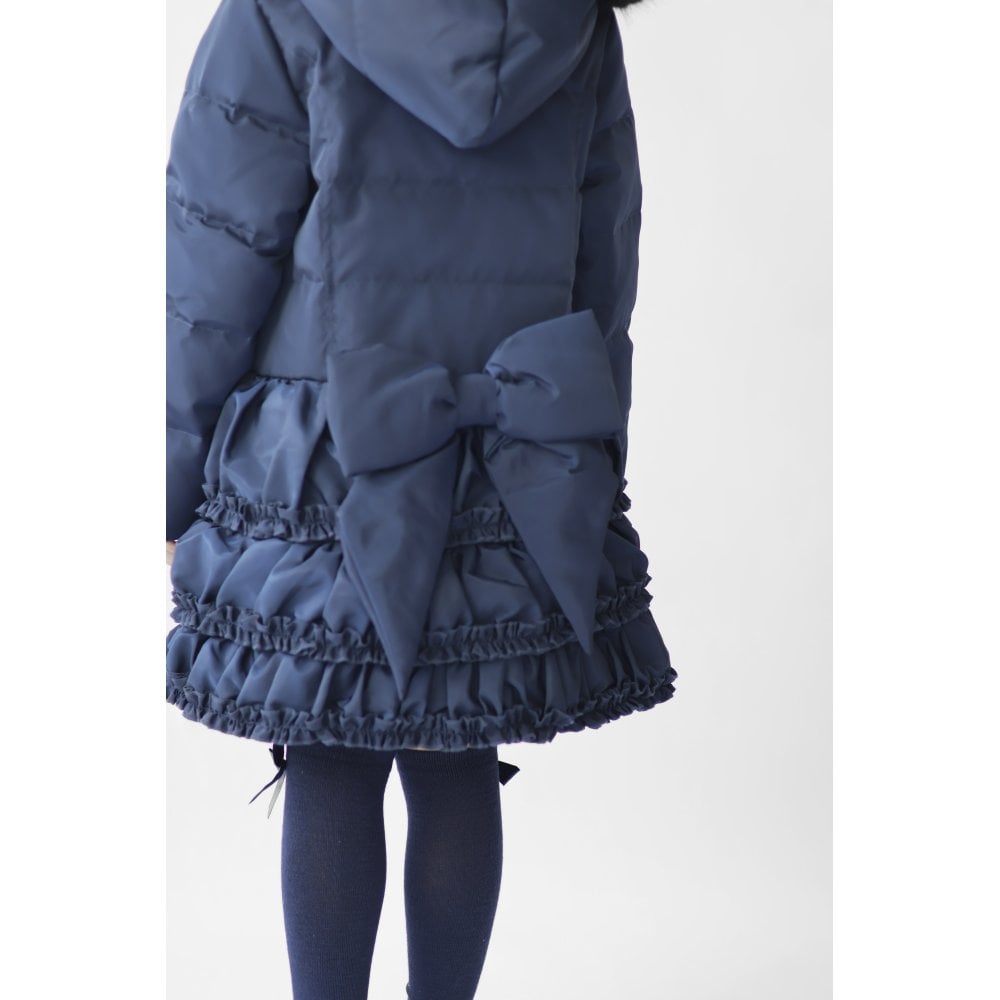 Rosie Girls Ruffle Frilly Padded Coat Navy