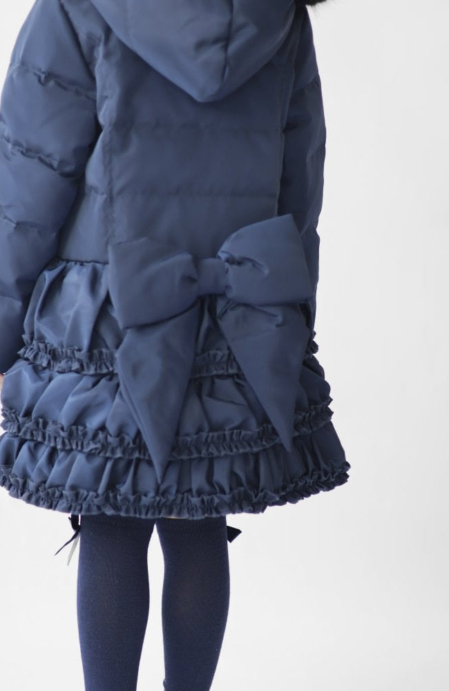 Rosie Girls Ruffle Frilly Padded Coat Navy