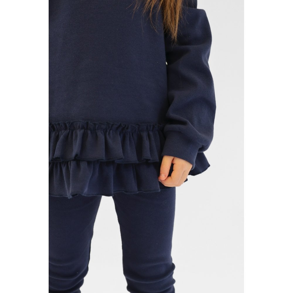 Leah Girls Frilly Neck Legging Tracksuit Navy
