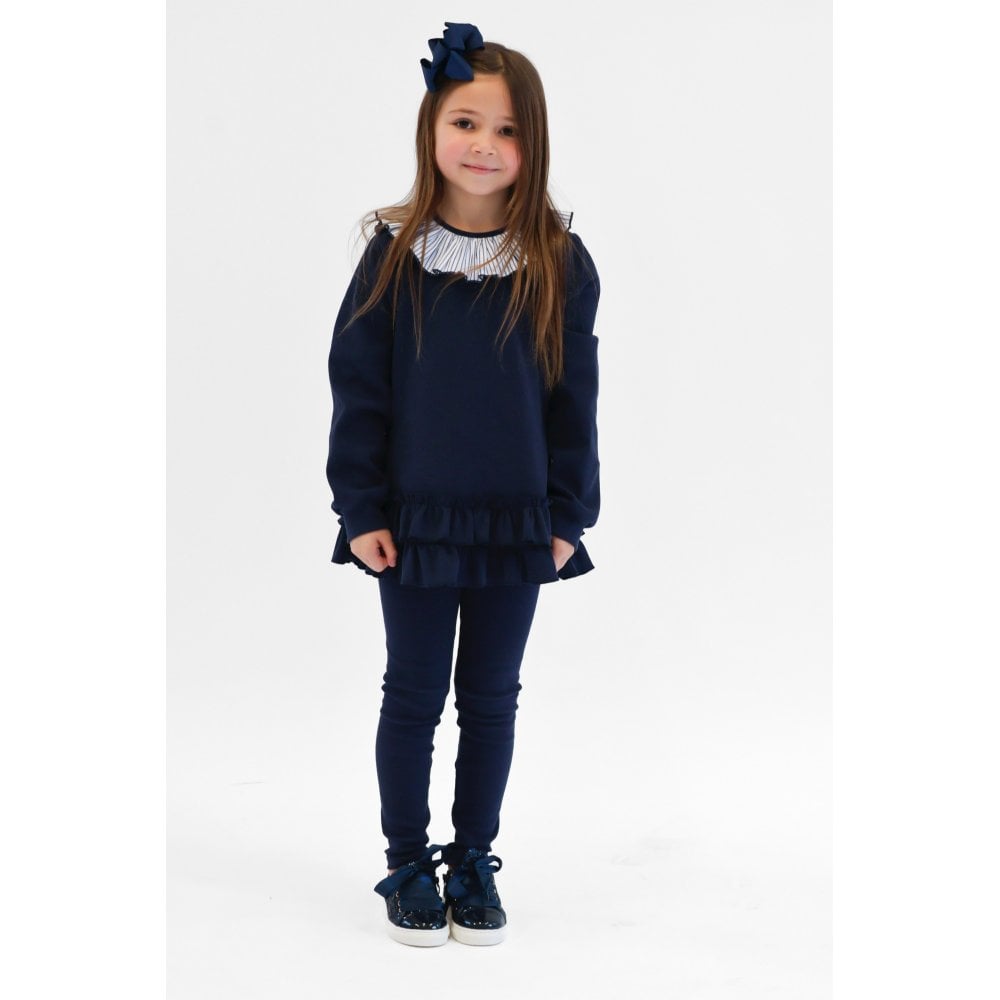 Leah Girls Frilly Neck Legging Tracksuit Navy