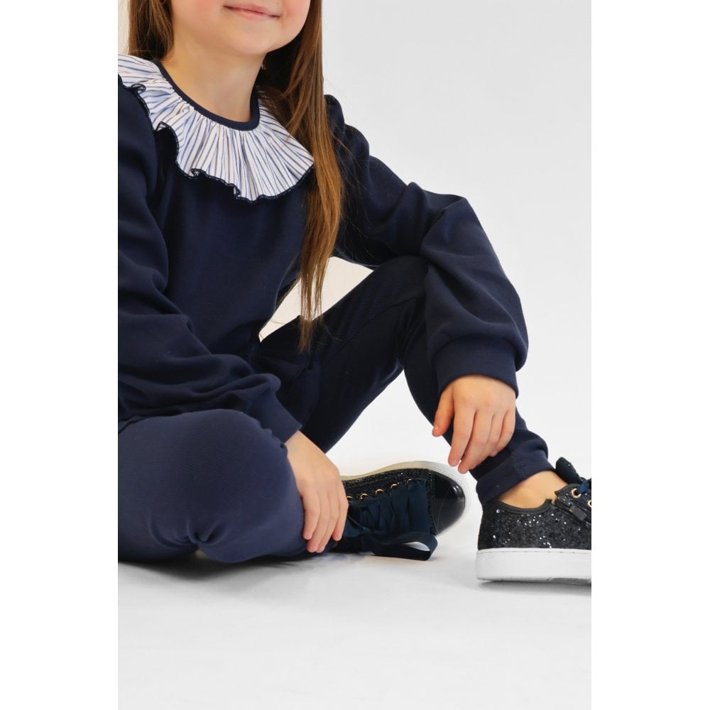 Leah Girls Frilly Neck Legging Tracksuit Navy