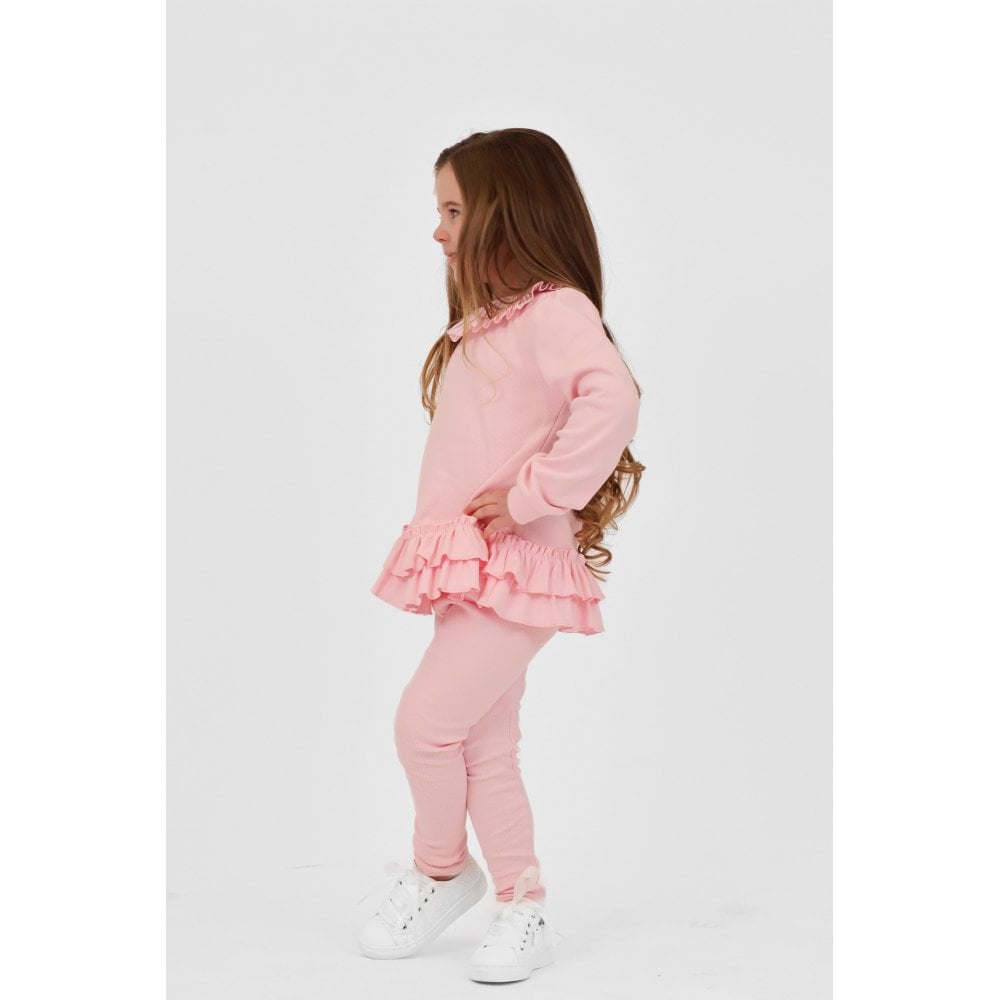 Leah Girls Frilly Neck Legging Tracksuit Pink