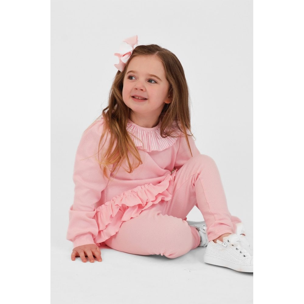 Leah Girls Frilly Neck Legging Tracksuit Pink