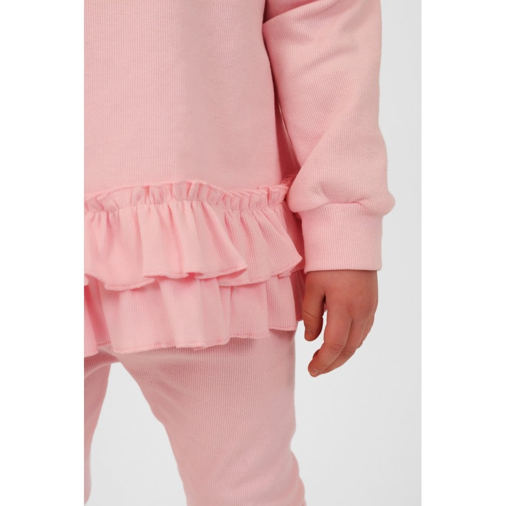 Leah Girls Frilly Neck Legging Tracksuit Pink