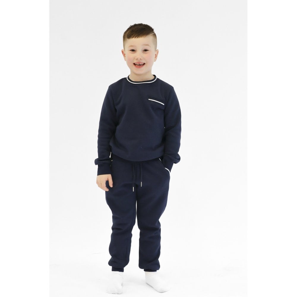 Theo Boys Plain Tracksuit Navy