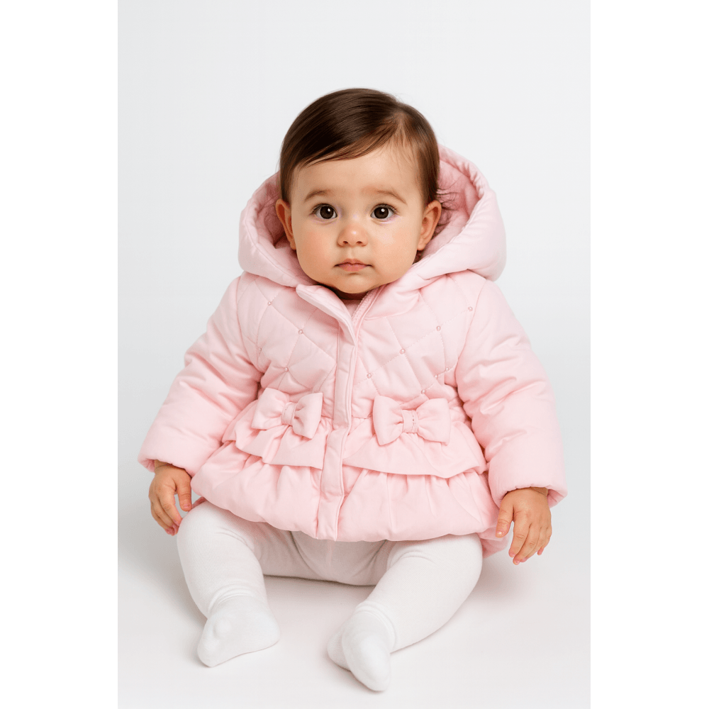 MB6526 Mintini Baby Girls Frill Bow Padded Coat Pink
