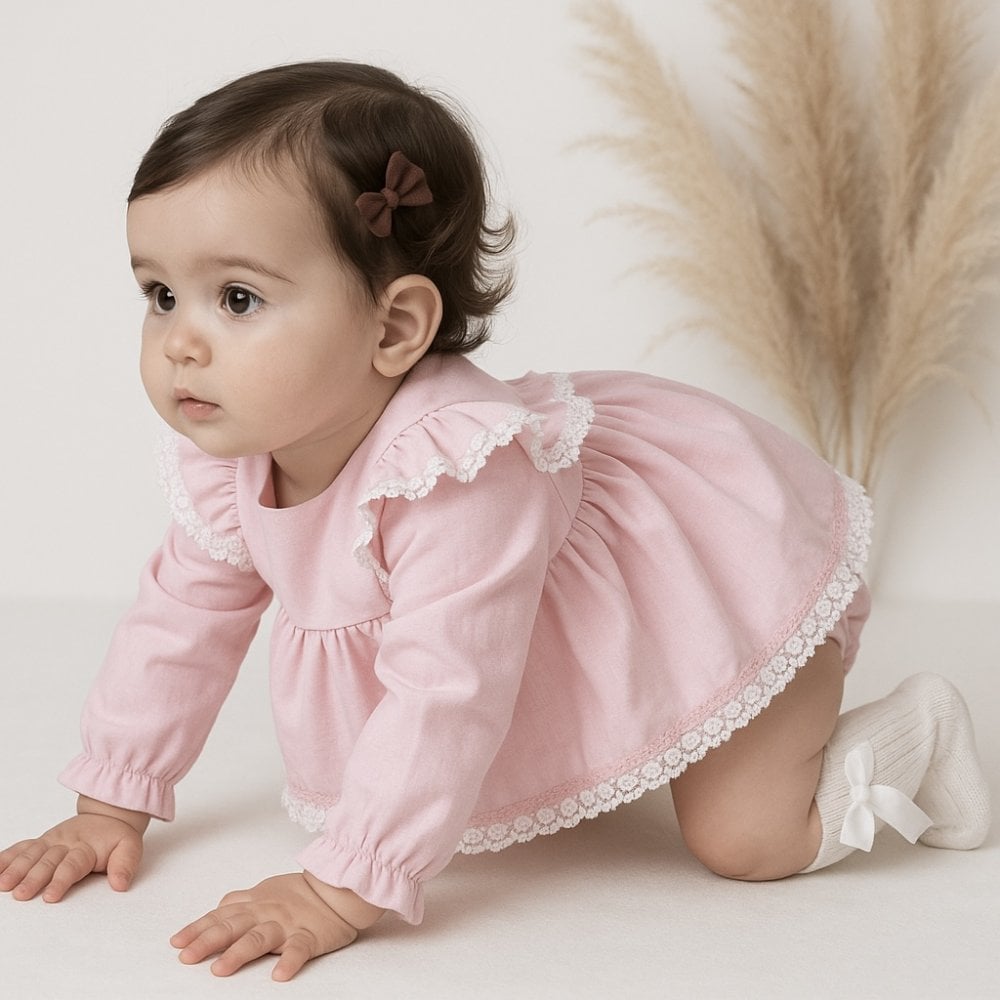 BB2534 Baby Girls Ceyber Pink Frilly Dress & Bloomers