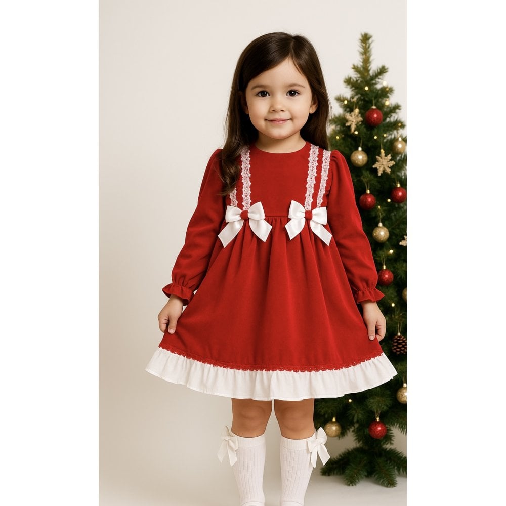 BB2535 Girls Red Ceyber Frilly Bow Dress