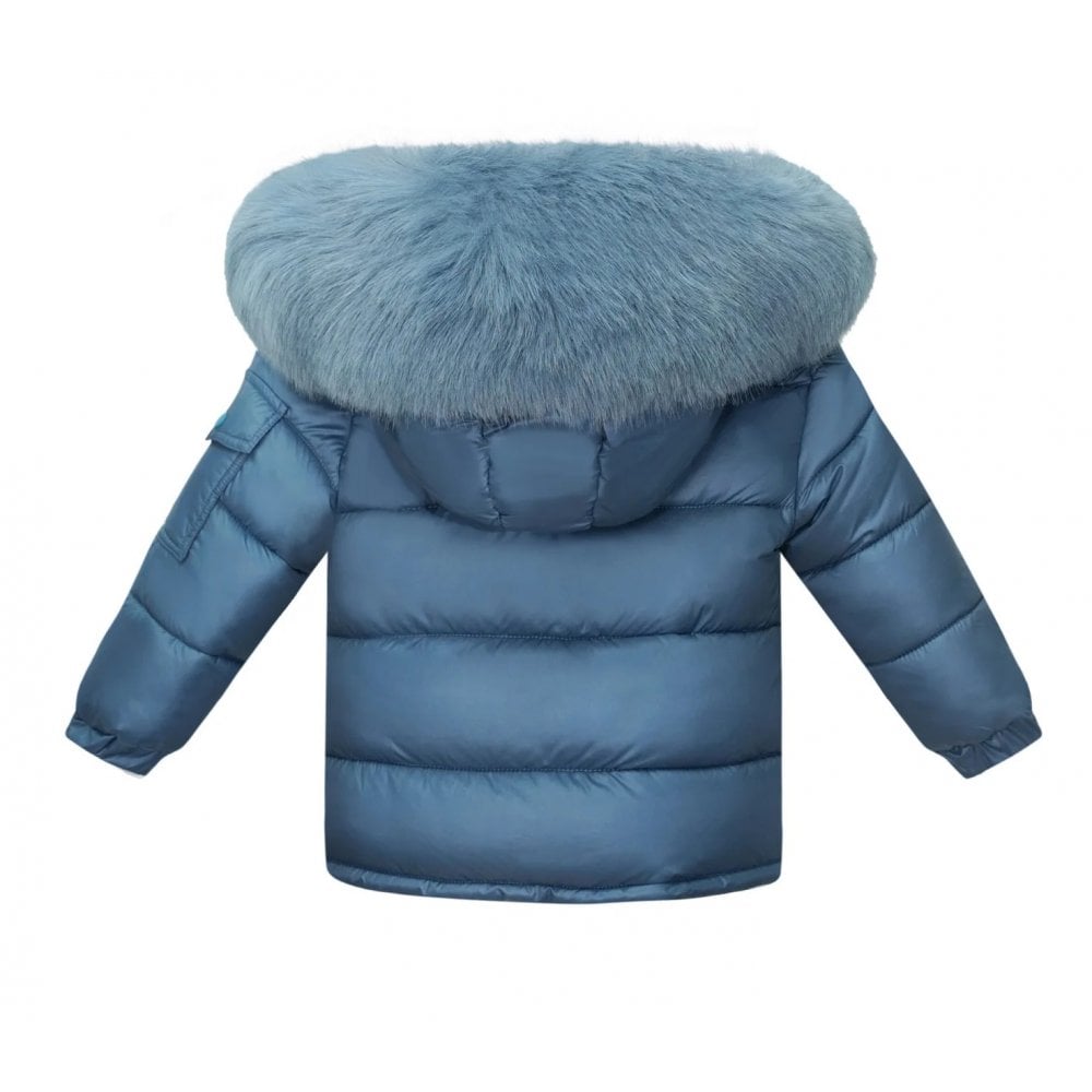 Faux Fur Hooded Coat Navy