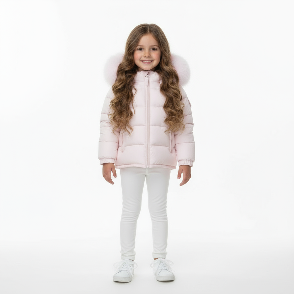 Faux Fur Hood Girls Padded Coat Pink