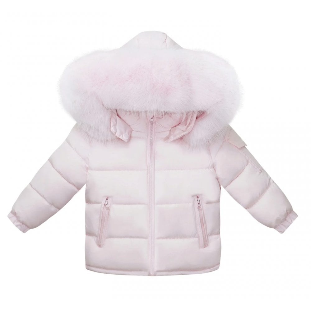 Faux Fur Hood Girls Padded Coat Pink