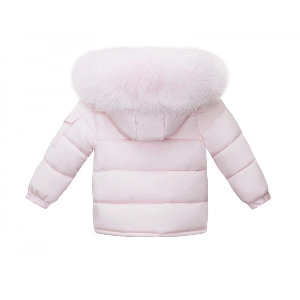 Faux Fur Hood Girls Padded Coat Pink