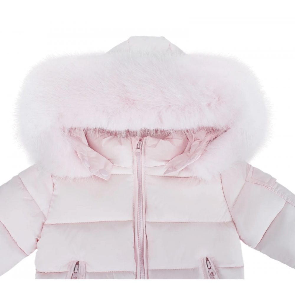 Faux Fur Hood Girls Padded Coat Pink