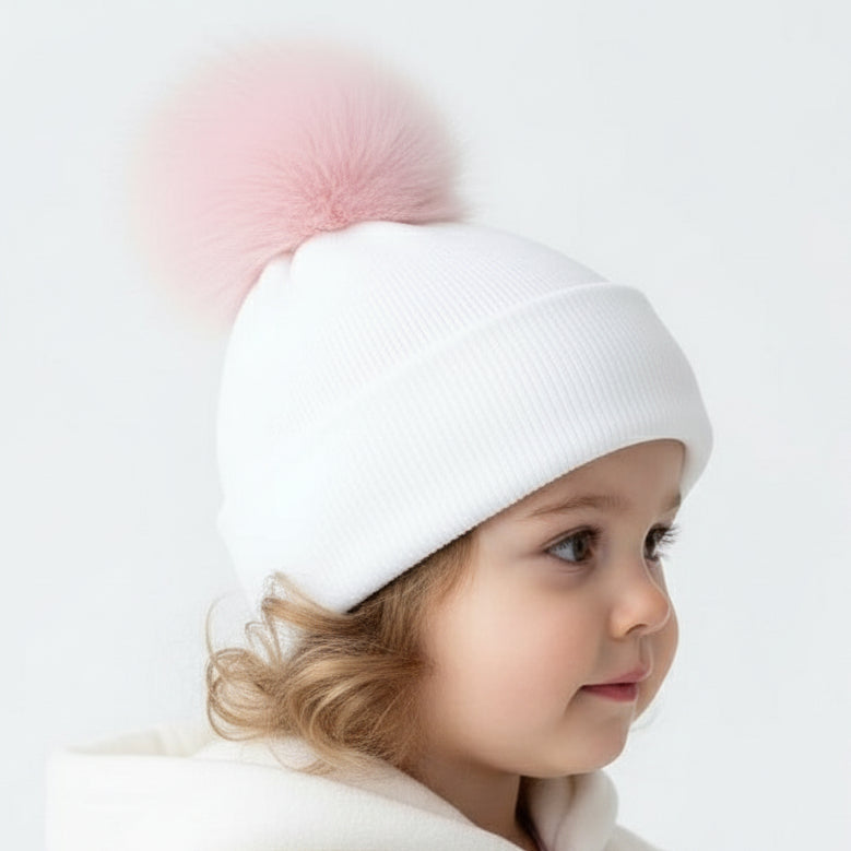Faux Fur Pom Pom Hat Pink