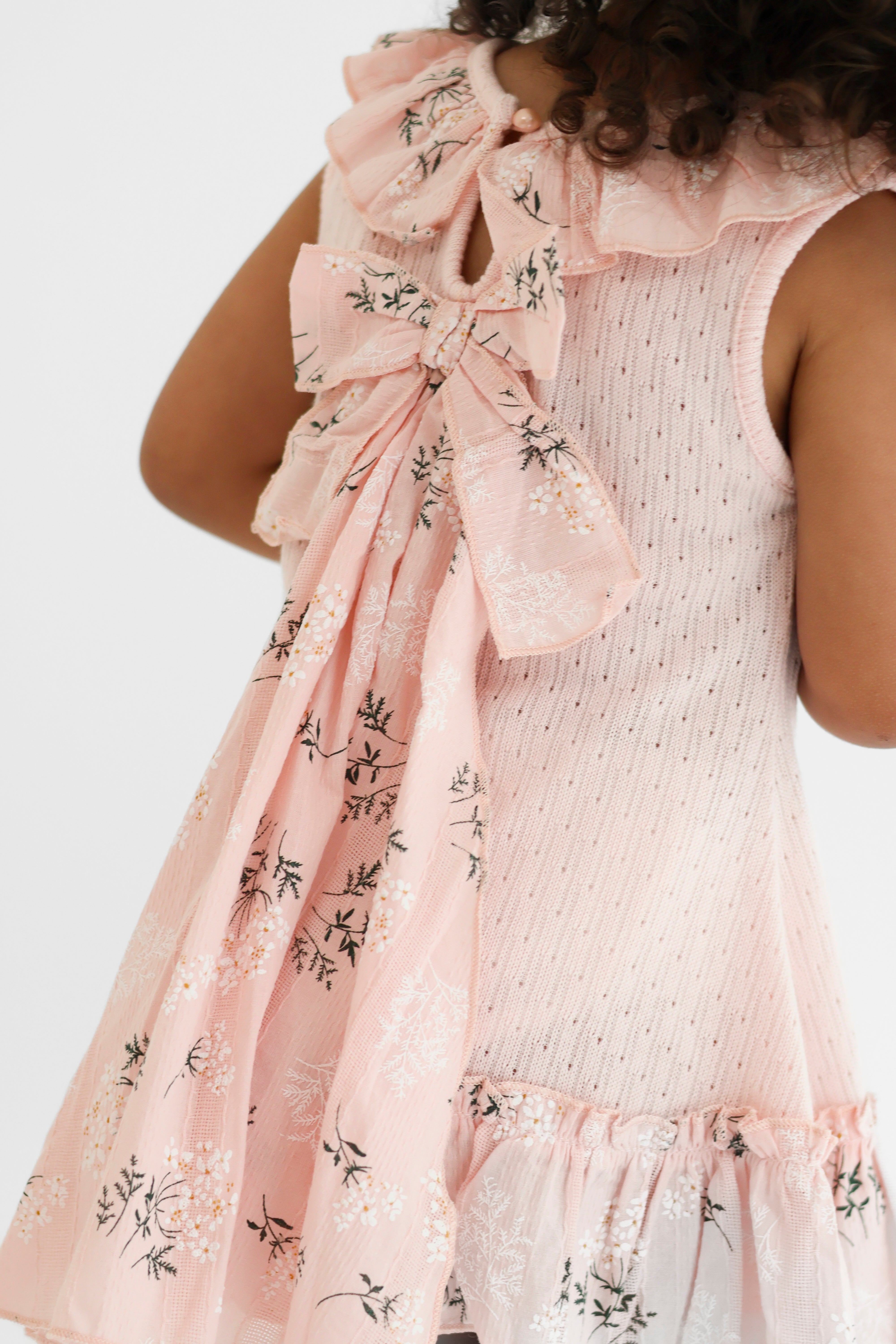 Eliza Girls Pink Knit Floral Bow Dress