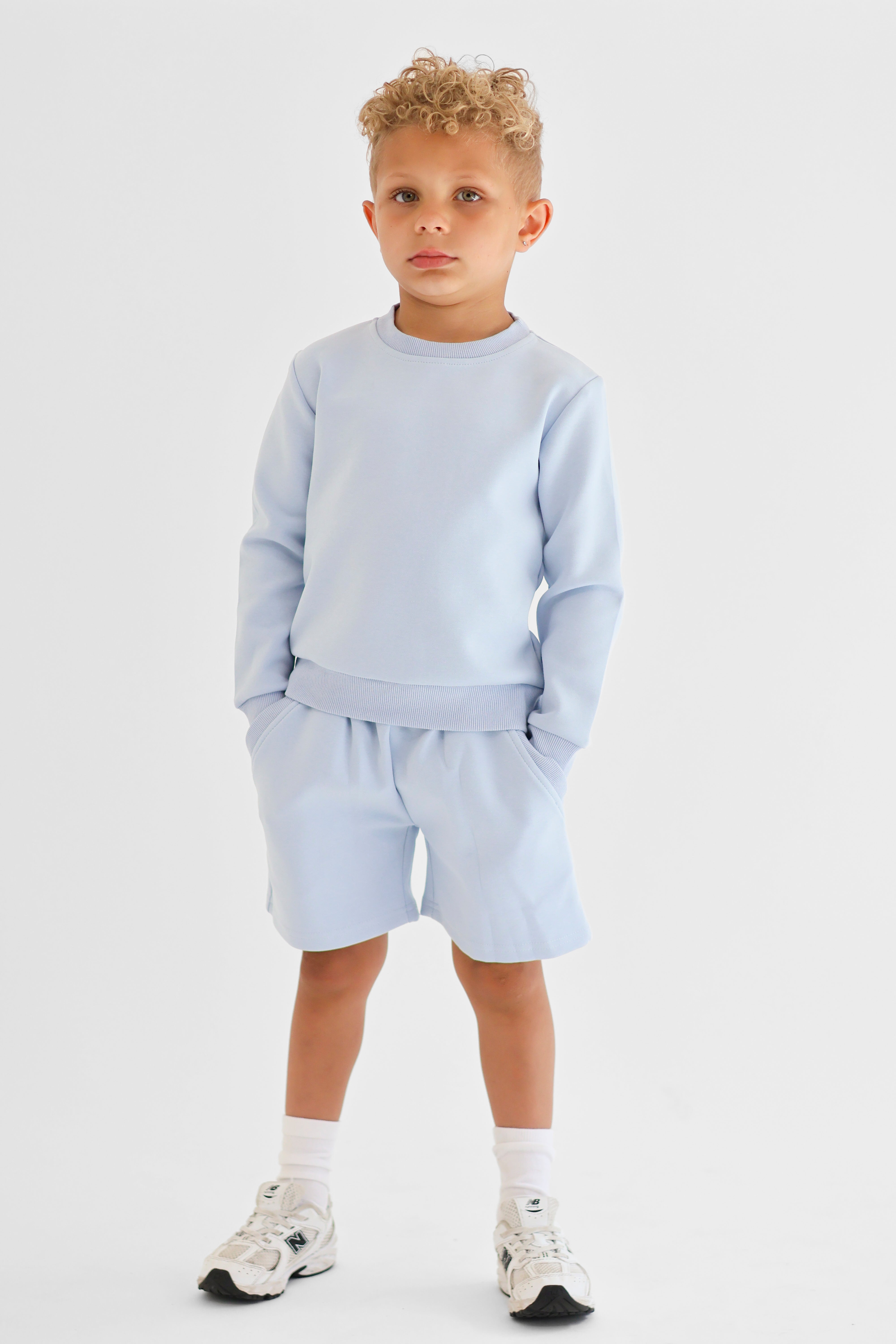 Enzo Boys Plain Jumper & Shorts Set Blue