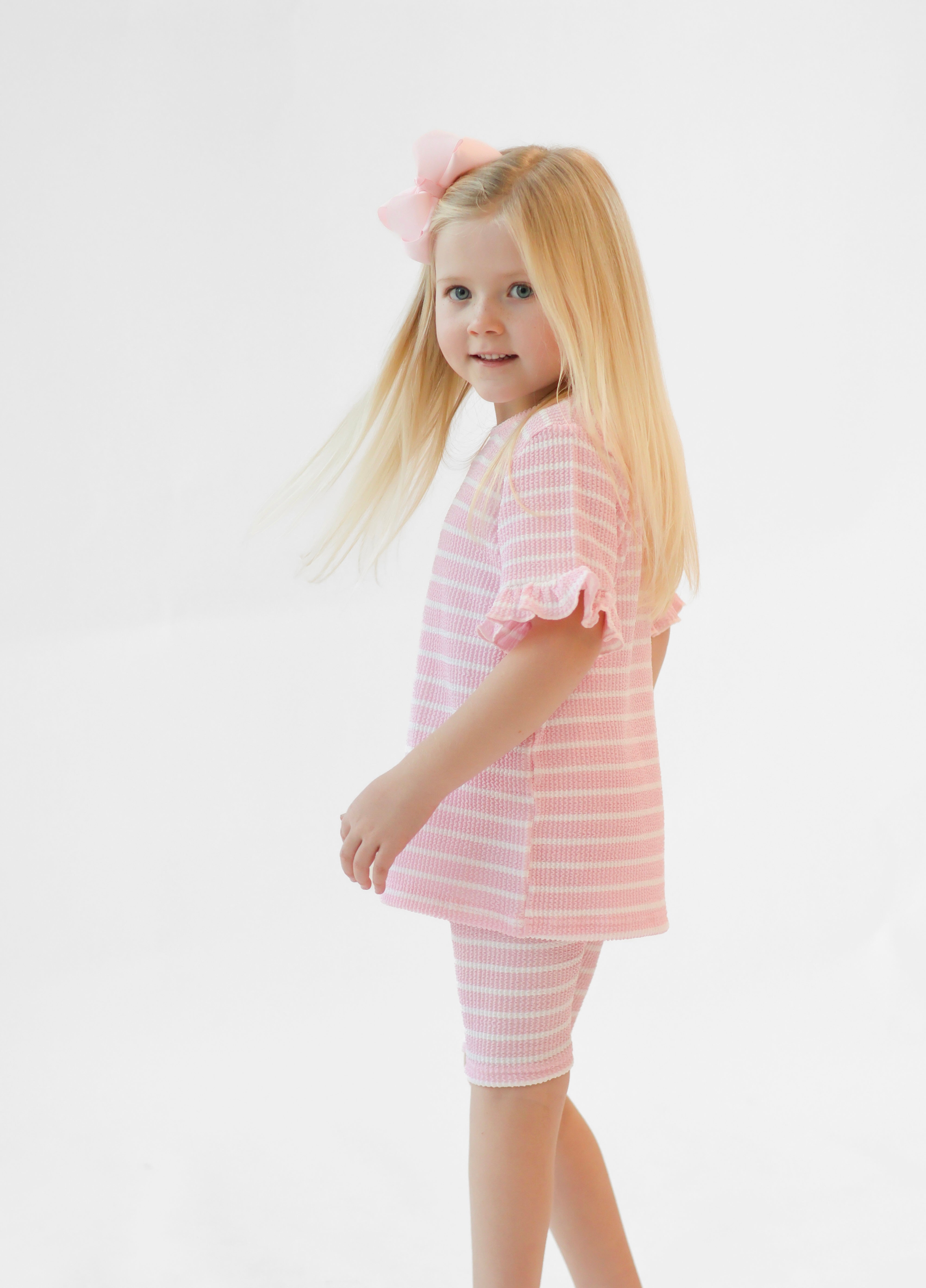 Iris Girls Waffle T-Shirt & Cycling Shorts Set Pink