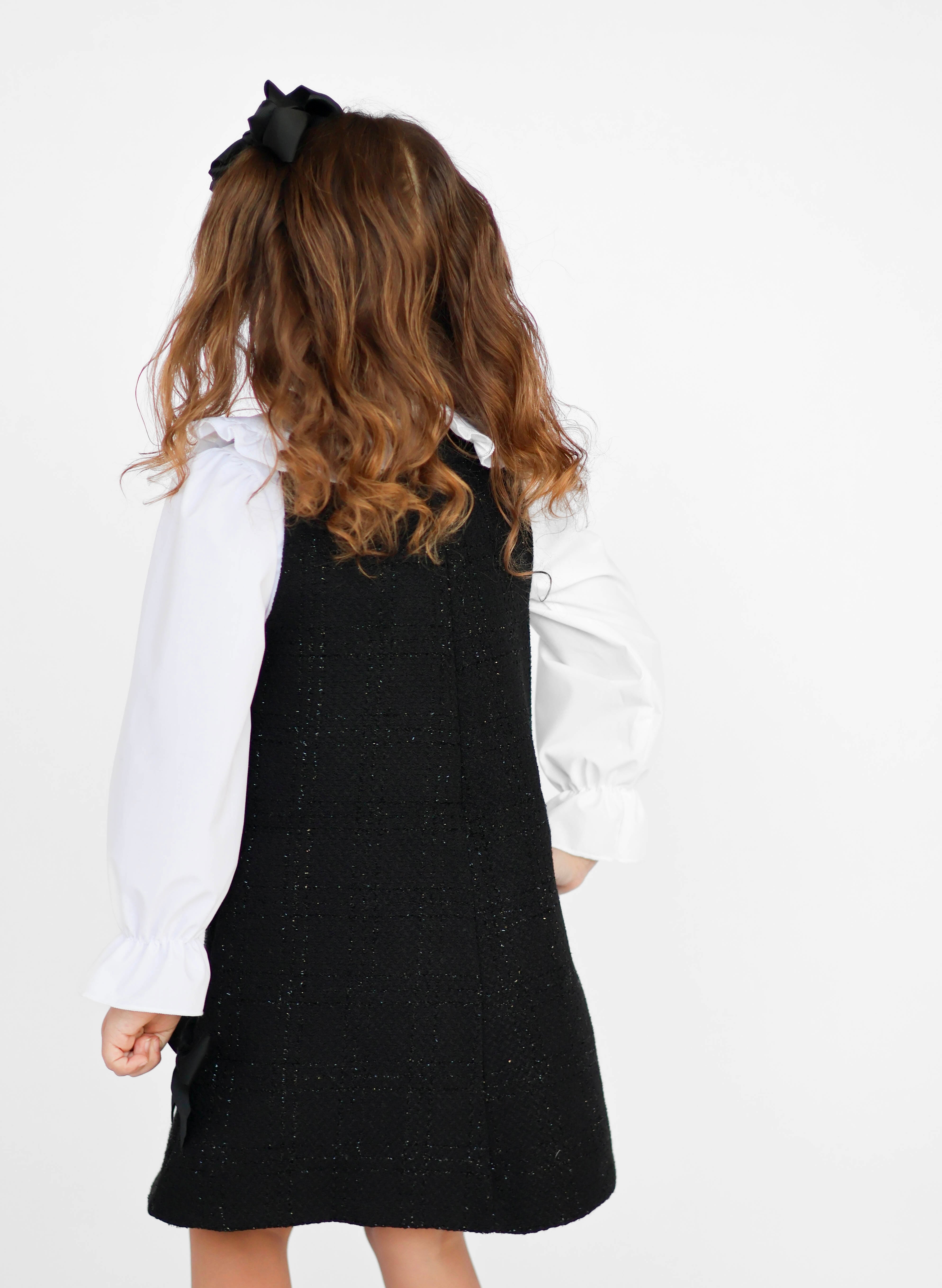 Roma Girls Tweed look Shimmer Shirt Dress Black