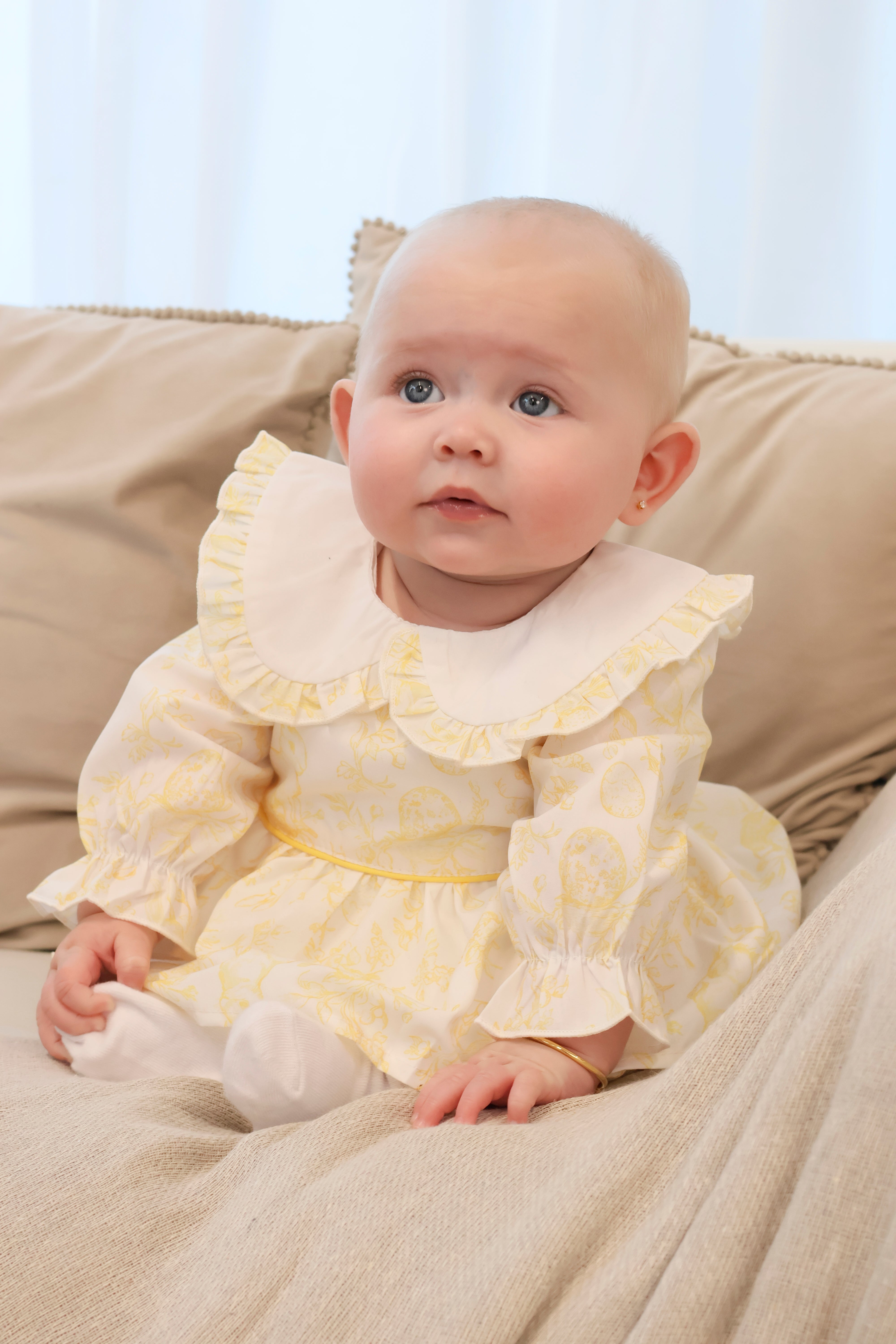 Girls Bunny Print Romper Set Lemon