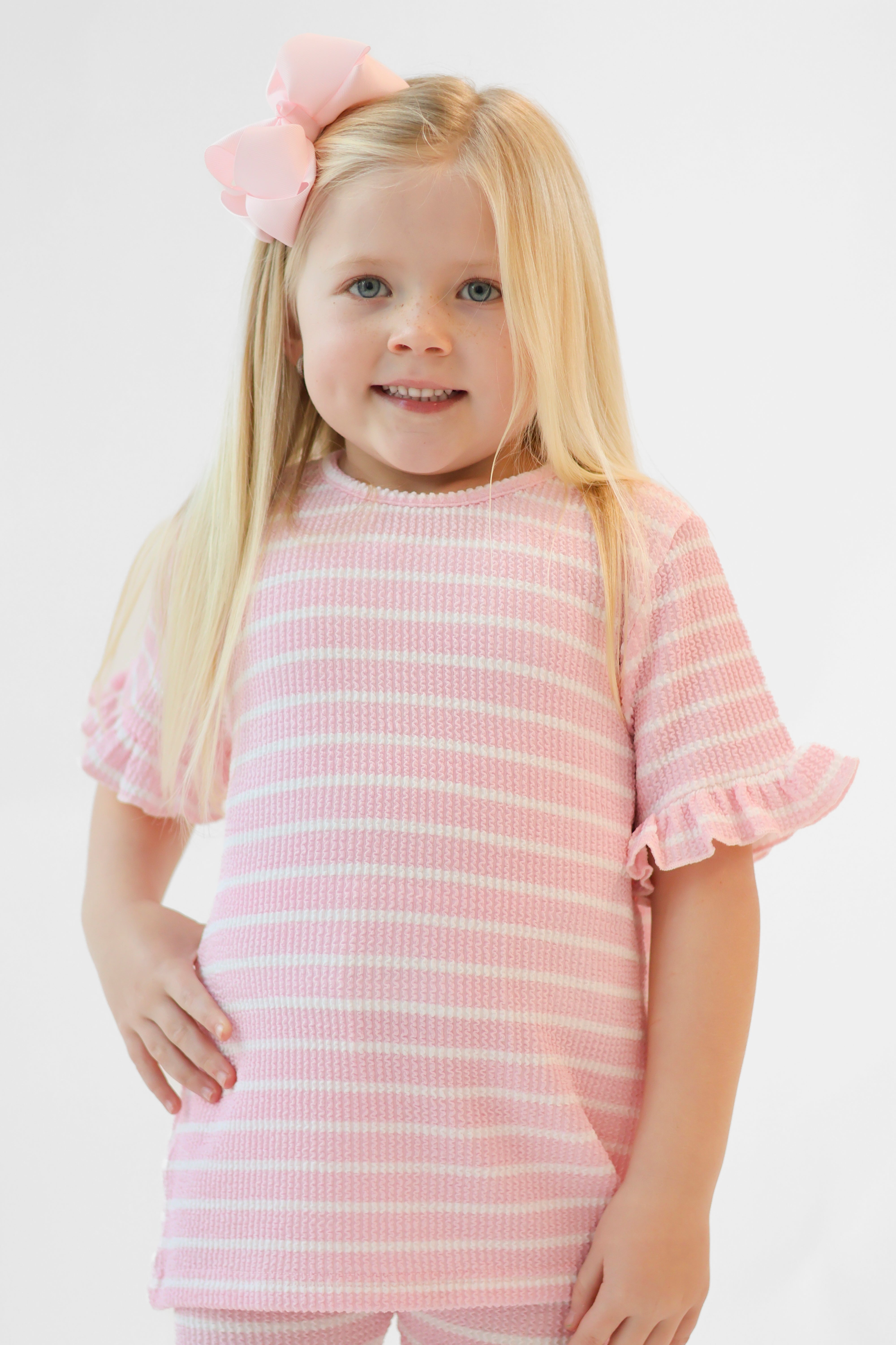 Iris Girls Waffle T-Shirt & Cycling Shorts Set Pink