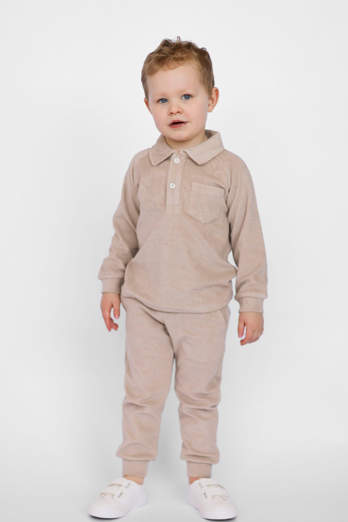 Oscar Boys Terry Towelling Tracksuit Beige