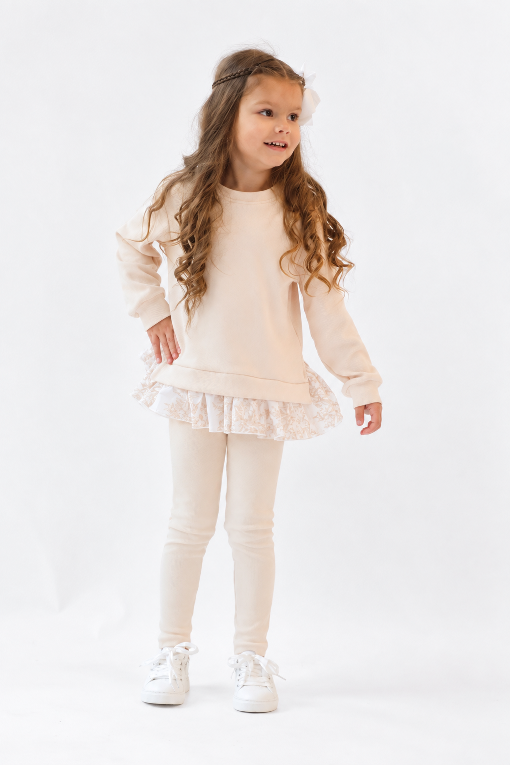 Maeve Ribbed Girls Jumper & Legging Tracksuit Set Beige