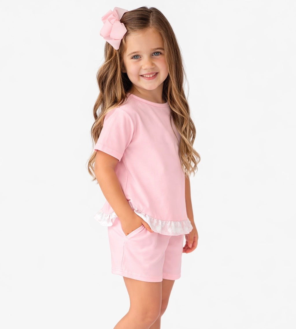 Rose Girls Frilly Shorts & Top Set Pink