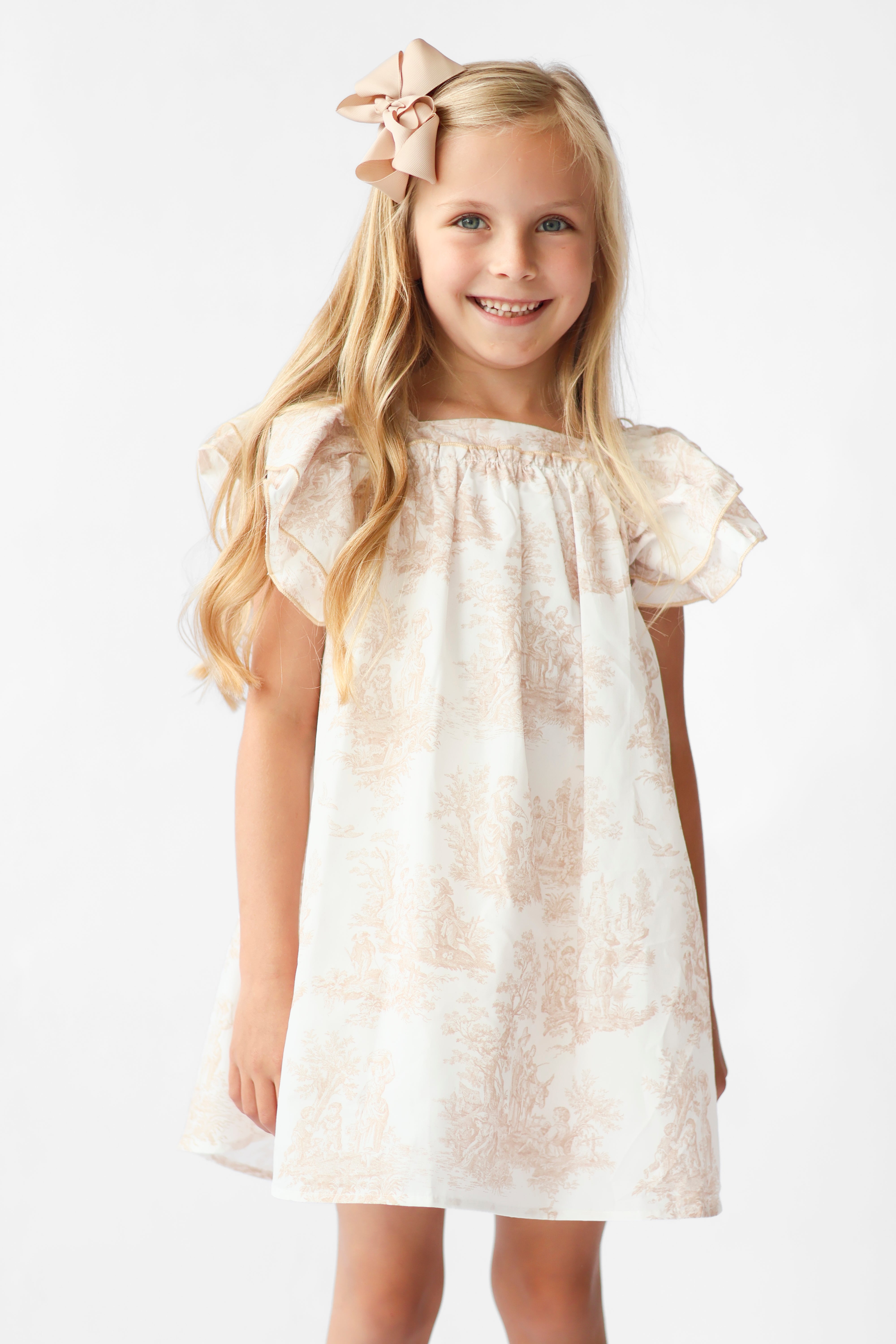 Lyla Girls Paisley Print Shirt Dress Beige