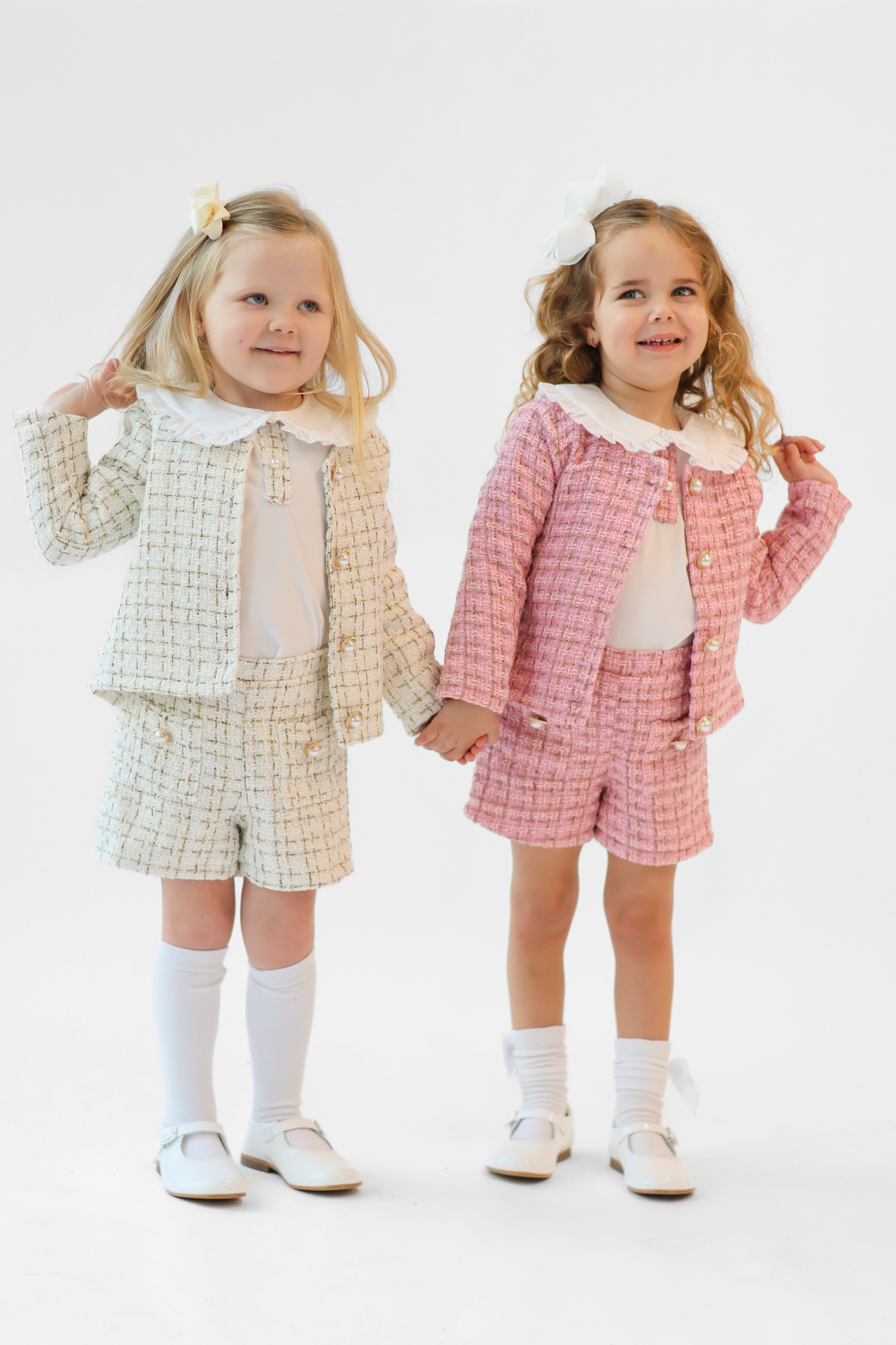 Aria Girls Tweed Look 3 Piece Socks & Hair Bow Cream