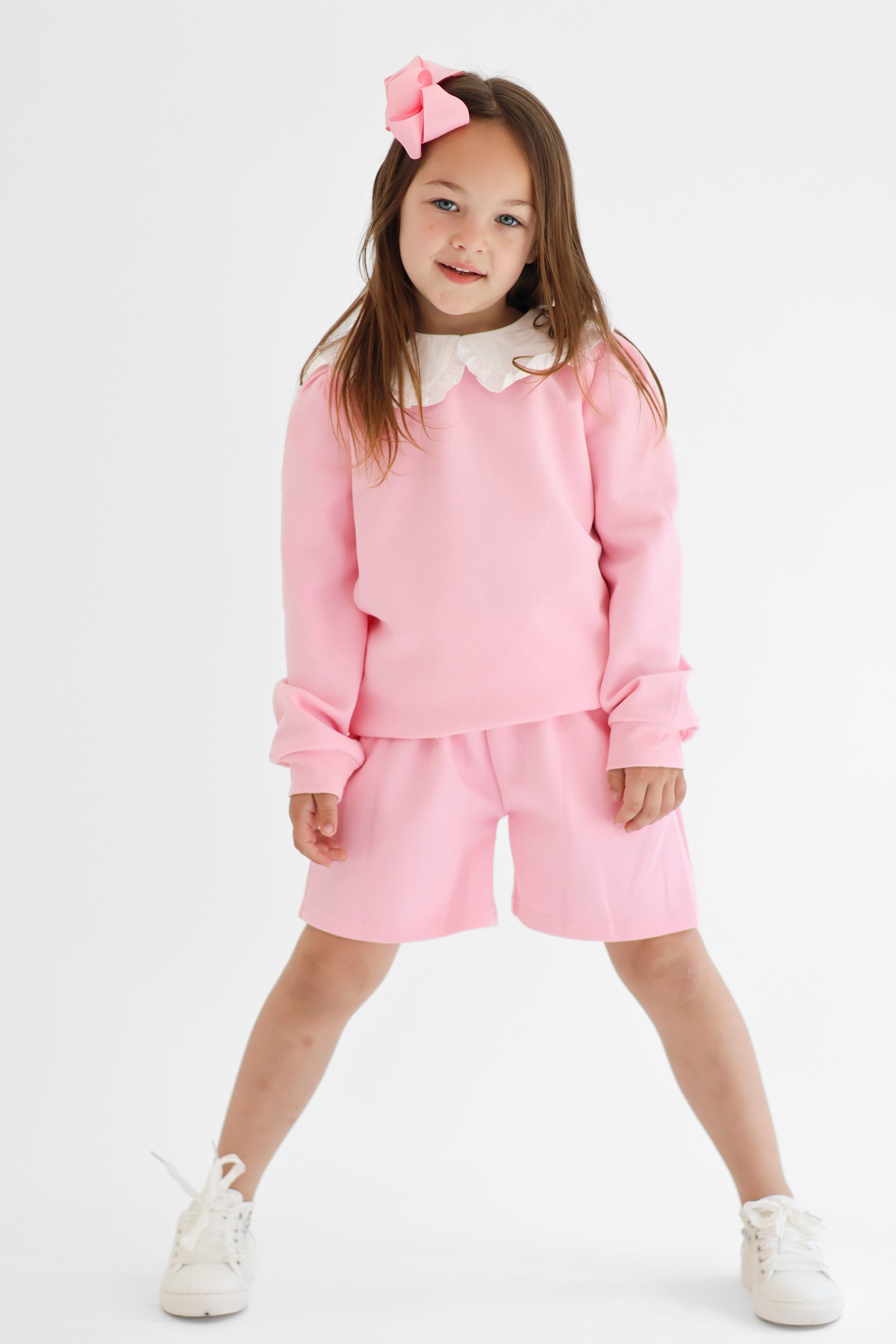 Emily Girls Frilly Collar Jumper & Shorts Set Pink